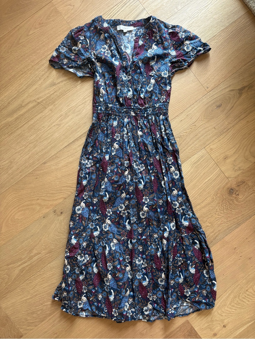 Loft Blue Floral V-Neck Midi Dress